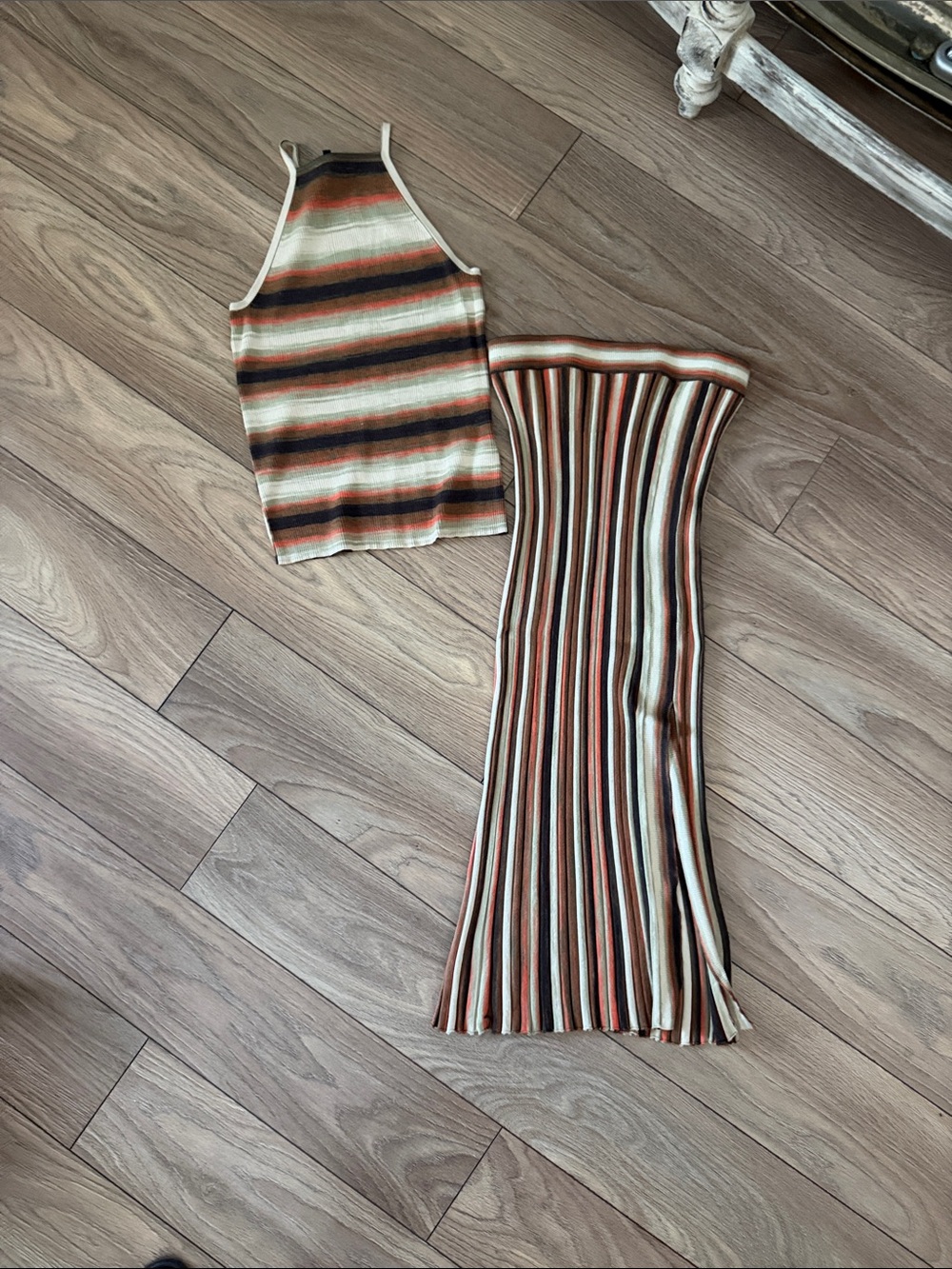 Massimo Dutti Striped Maxi Skirt in Brown, Cream & Rust